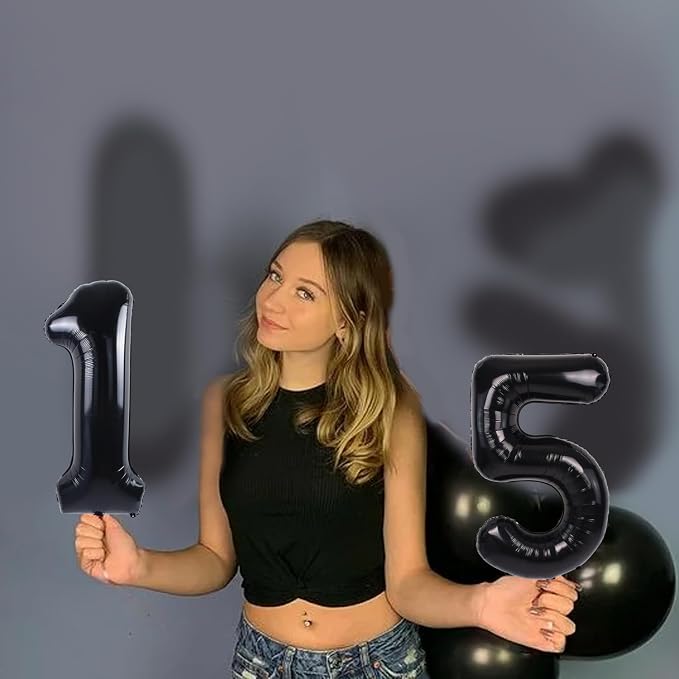 TONIFUL Number Balloons 16 Inch Black 0-9 Number Mylar Foil Balloons 10 Pcs - Image 5
