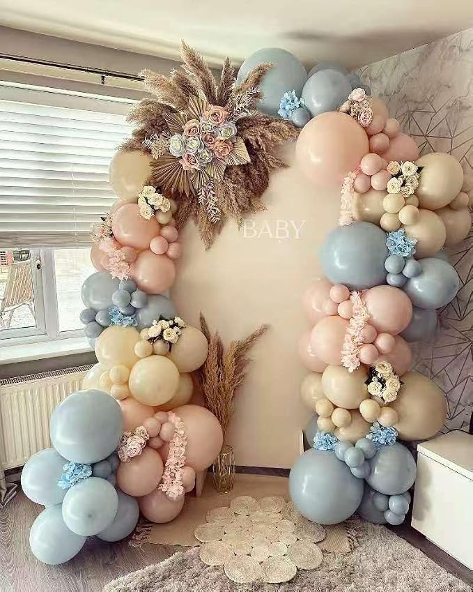 Gender Reveal Balloon Arch Garland Kit 144pcs, Dusty Pink and Blue Sand White - Image 4