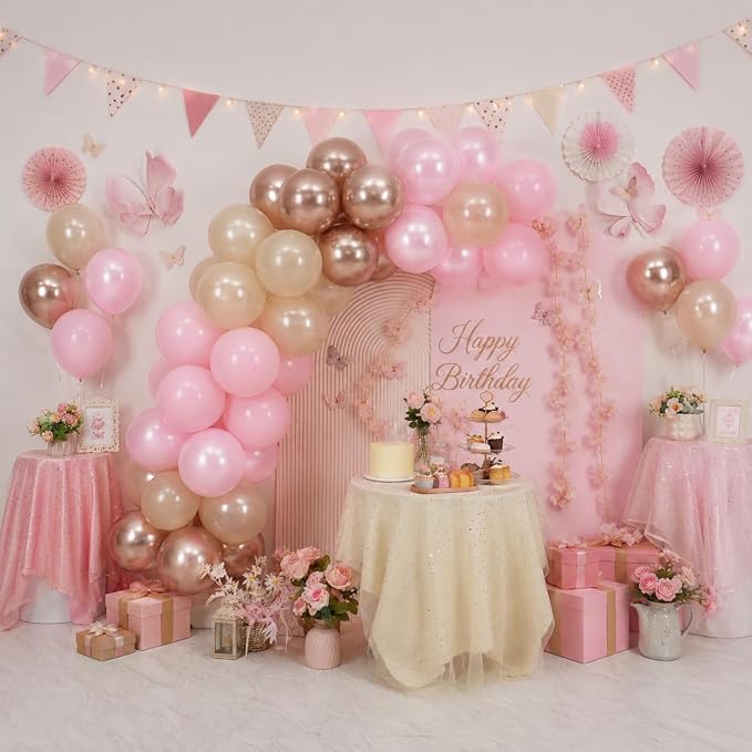 Pink and Gold Balloons, 12 Inch Double Stuffed Pearl Light Baby Pink and - Image 7