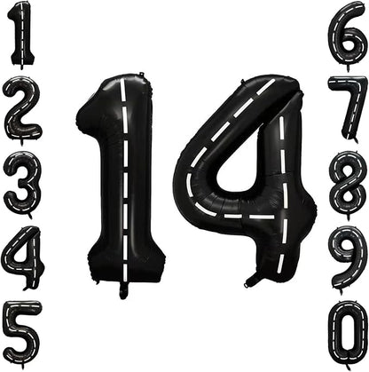 Black and White Stripes Number 14 Balloon 40 Inch, Foil Digits Track Decor | by Unknown