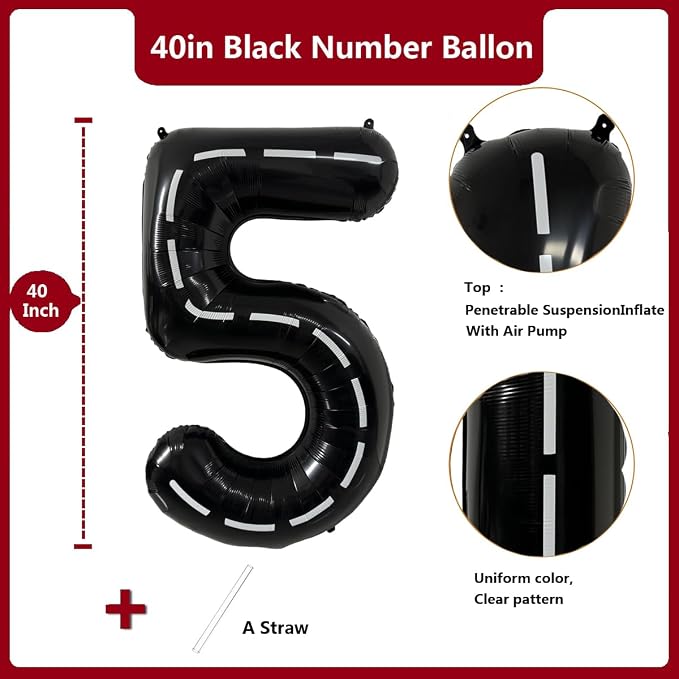 40 Inch Race Car Black Number Balloons Race Car Birthday Party Balloons Large - Image 2