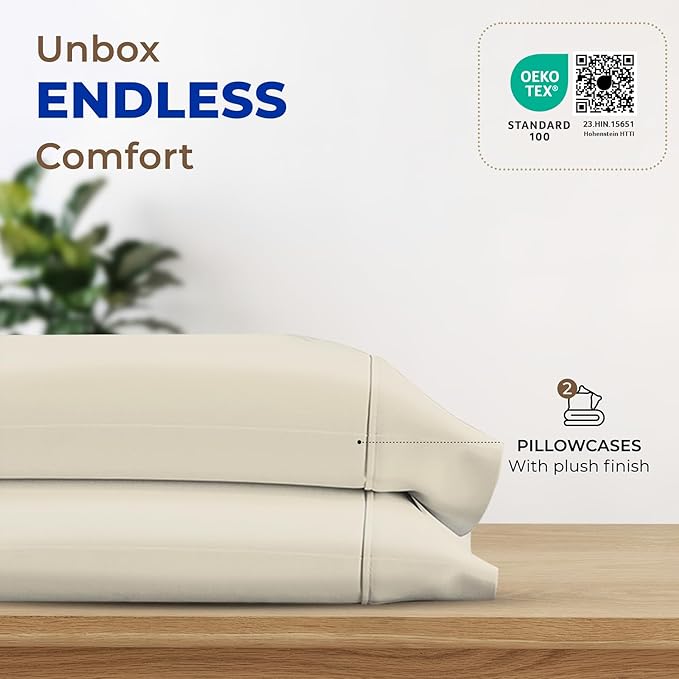 THREAD SPREAD 100% Egyptian Cotton Pillow Cases King - 1000 Thread Count Pillow Cases King Size Set of 2, Soft Cooling & Breathable Extra Long Staple Sateen Weave Cotton Pillow Covers for Bed - Ivory