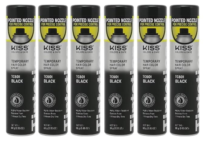 Tintation Temporary Hair Color Spray, Black, 2.82 oz (Pack of 6)