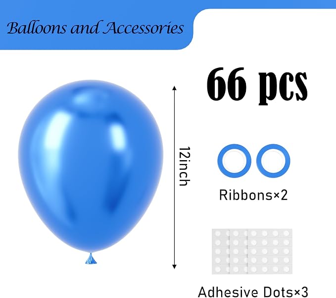 Voircoloria 66pcs Metallic Blue Latex Party Balloons, 12inch | - Image 2