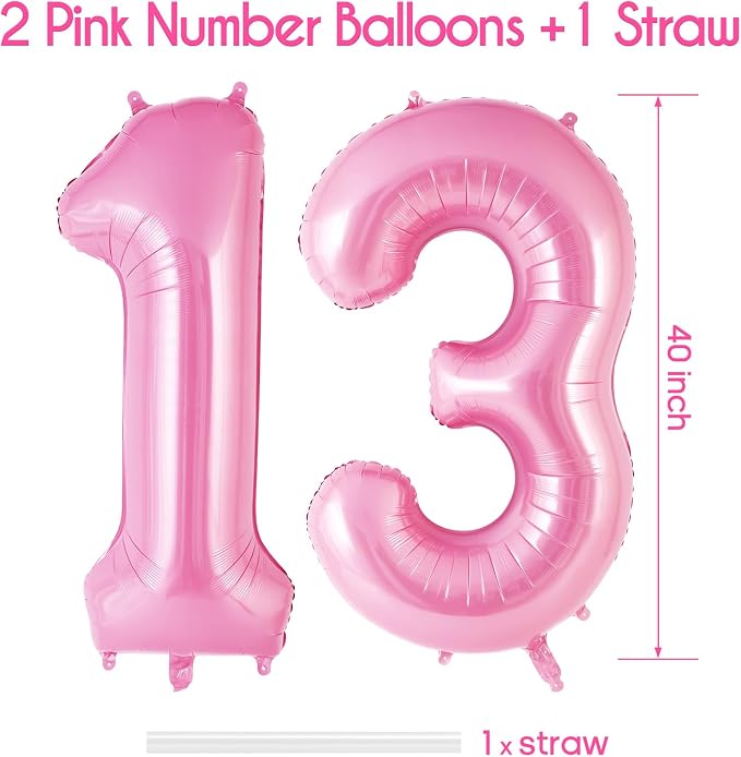 Pink Number 13 Balloon, 40 Inch Big Large Foil Helium Number Balloons, Giant - Image 3