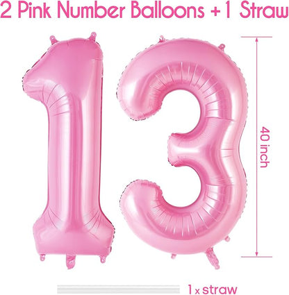 Pink Number 13 Balloon, 40 Inch Big Large Foil Helium Number Balloons, Giant - Image 3