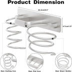 hicorfe Hair Dryer Holder 3 in 1 Hair Tool Organizer,Blow Dryer Holder Wall Mounted,Bathroom Bedroom Care Styling for Flat Iron,Curling Iron,Hair Straightener（Silver）