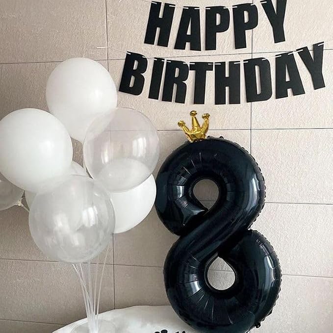 Black Number 8 Balloon with Crown, 40 inch Black Number Balloon 8th Birthday - Image 7