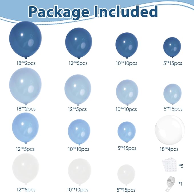 Dusty Blue White Clear Balloons Arch Kit, Party Decor. | Pastel/denim light blue - Image 2