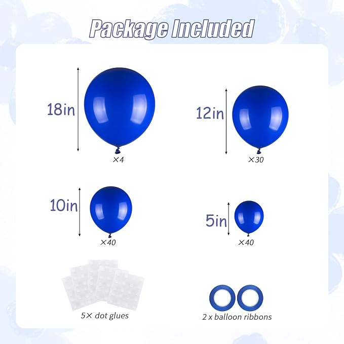 114pcs Royal Blue Balloons Different Sizes, 18 12 10 5 inch Balloons | Balloons - Image 2