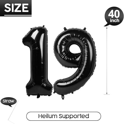 19 Balloon - Black Birthday Number Balloons, 40 Inch Decorations Men Women | - Image 5
