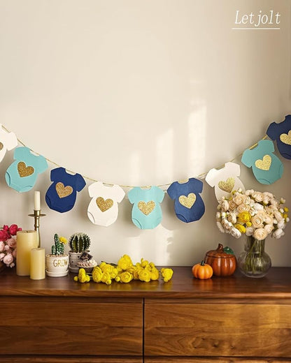 Letjolt Blue Baby Shower Boys Garland Gender Reveal Banner 9 Flags | Pre-Strung - Image 2