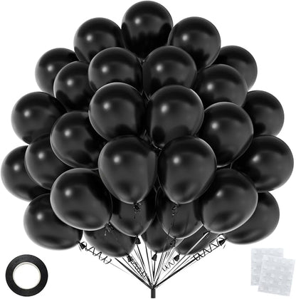 50pcs 12 Inch Matte Black Latex Balloons | Premium Black Party Balloon Kit by OWPFJG