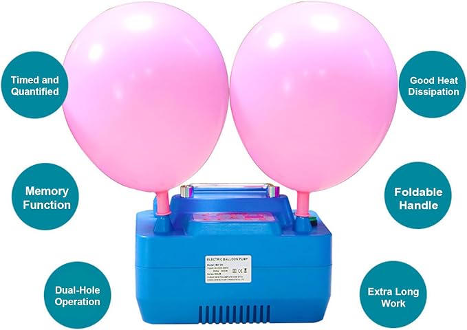 Electric Balloon Pump, Professional Double Hole Inflator, Inflatable Timing and - Image 4