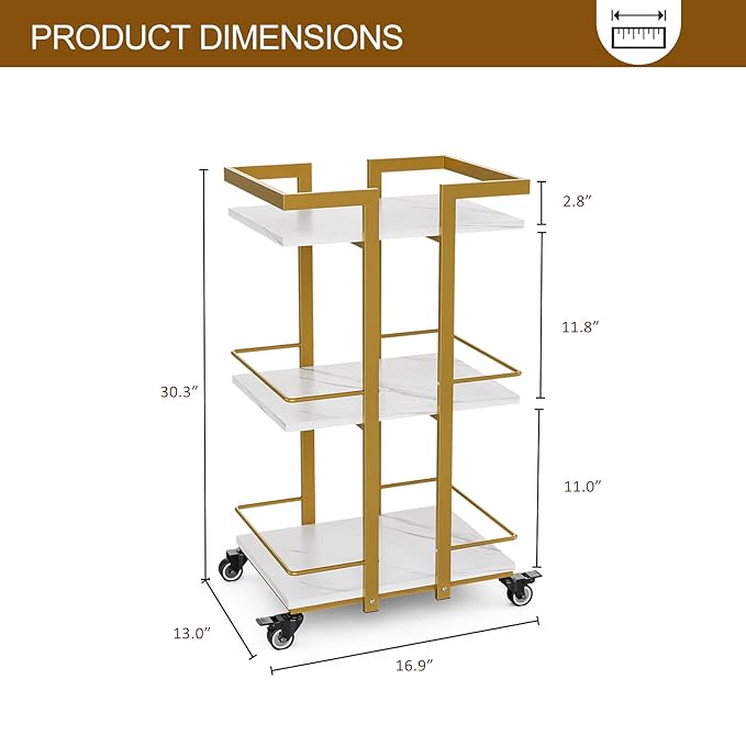 Paddie Esthetician Cart with Wheels, Salon Lash Spa Rolling Trolley Cart, White & Gold