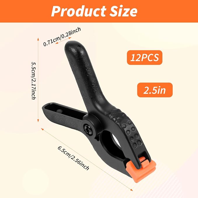 12pcs Black Plastic Spring Clamps, Anti-Slip Clips - Image 2