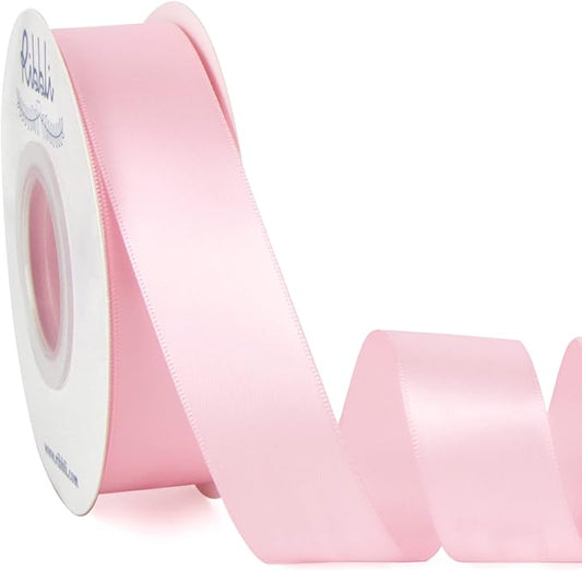 Ribbli Double Faced Light Pink Baby Pink Satin Ribbon, 1” x Continuous 25 Yards by Ribbli