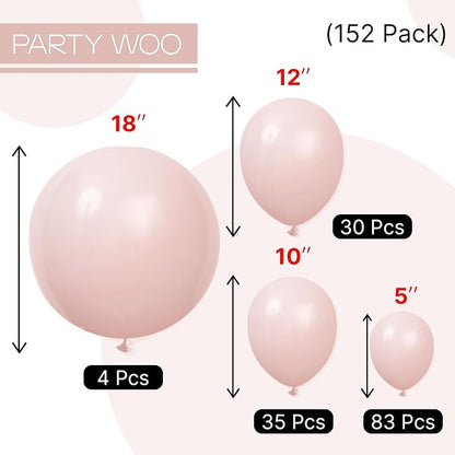 PartyWoo Dusty Pink Balloons 152pcs Different Sizes of 18 12 10 5 Inch Boho - Image 8