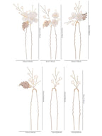 Handmade Pearl Bridal Wedding Hair Pins 6Pcs White Flower Gold Leaf Pearls Clips Bridal Hair Accessories for Women Brides Bridesmaid
