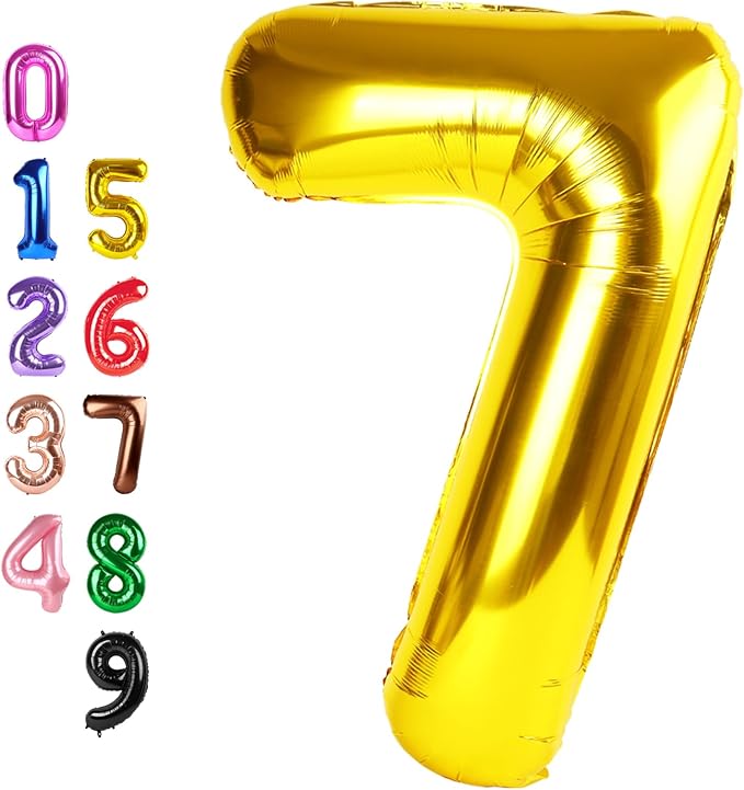 Number Balloons 7 Balloon Gold for 7th Birthday Party Decoration, 40 inch | by Enyeopd