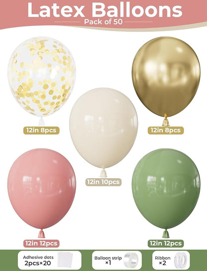 Pink and Green Balloons, Latex Party Decor | Sage Green Blush Pink Gold - Image 4