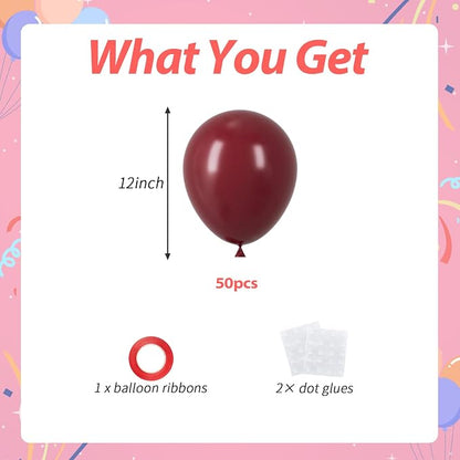 50pcs Burgundy Balloons, 12 Inch Maroon Balloons | Helium Quality - Image 2