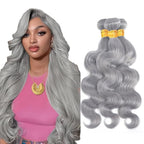 Silver Bundle Human Hair Grey Body Wave Bundles Niegmeag Brazilian Virgin Remy Hair 3 Bundles 26 28 30 Inch Double Weft Soft And Silky Gray Body Wave Bundle