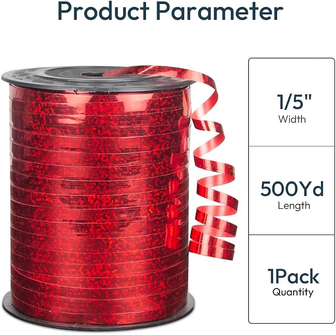 Premium Red Shiny Curling Shiny Ribbon, 1/5" Wide x 500 Yards Christmas Curling - Image 2