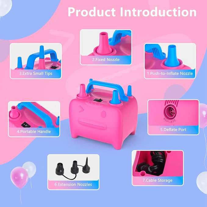 OWill Balloon Pump Electric, Portable Dual Nozzle Balloons Air Pump Electric - Image 2