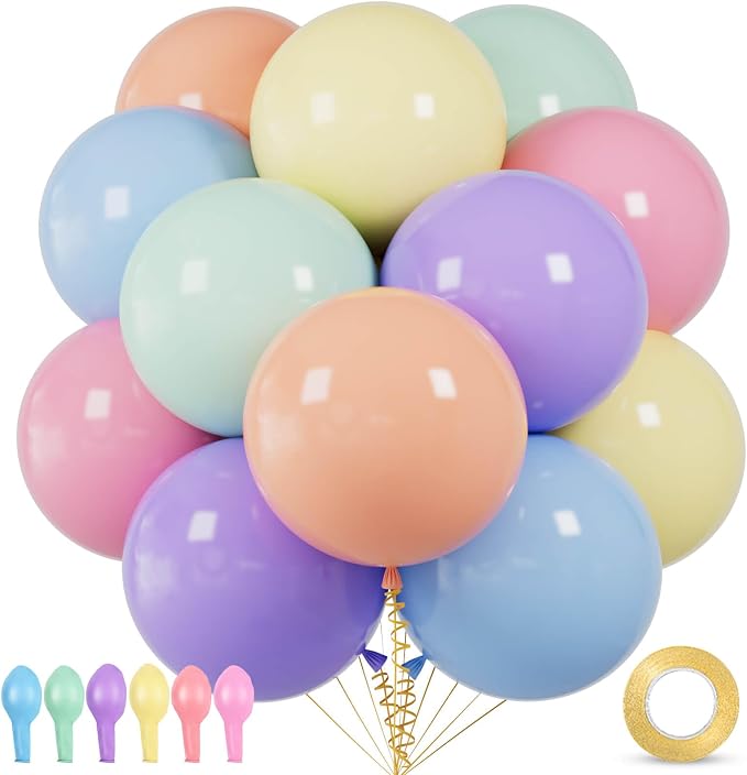 18 Inch Pastel Balloons 12 Pack Big Thick Latex Rainbow Large Multicolor Round by ASIYUHY