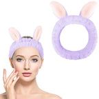 Jowmoy Cute Rabbit Ears Headband Frog Eye Elastic to Wash Face for Women Makeup Shower Spa.