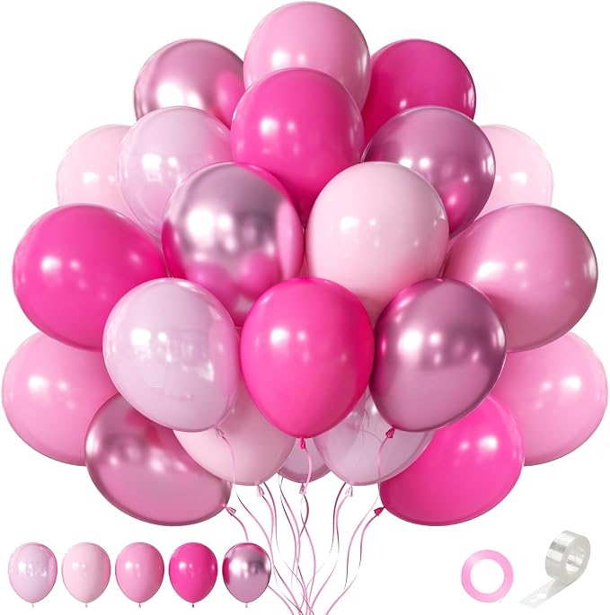 Pink Balloons 60 PCS 12 Inch Hot Pink Light Baby Pink Metallic Pink Latex by Searchbyoccasioncolorsize