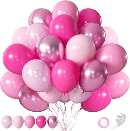 Pink Balloons 60 PCS 12 Inch Hot Pink Light Baby Pink Metallic Pink Latex by Searchbyoccasioncolorsize