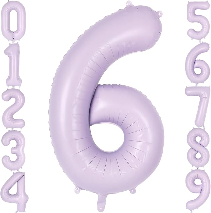 Light Purple Number 6 Balloon, 40 Inch Big Large Foil Helium Number Balloons by AIQINHU
