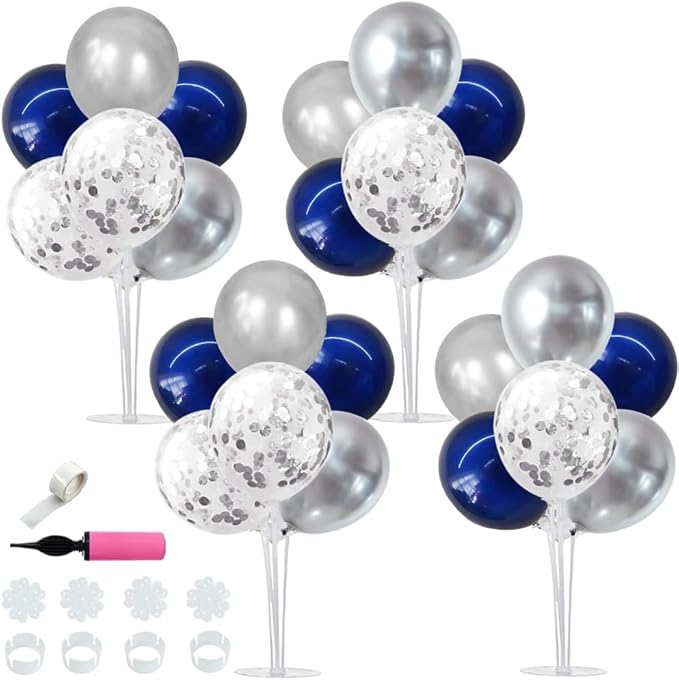 TONIFUL 4 Set Navy Blue Silver Balloon Stand Balloon Centerpieces by TONIFUL