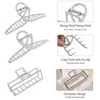 3pcs Hair Claw clips for Women, Metal Silver Large Hair clips for Thick Thin Hair, Geometric Cross Square Jumbo Catch Barrette Clamps, Fashion Hair Accessories Nonslip Hairgrip