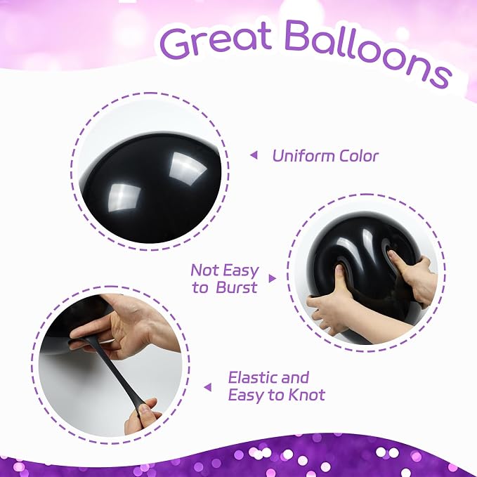 60pcs Purple and Black Balloons 12inch - Image 3
