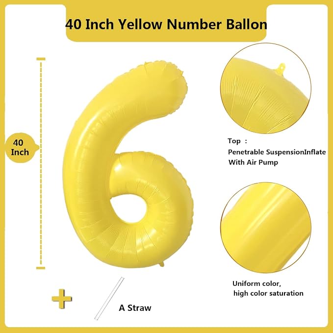 40 inch Yellow Number Balloon Giant Foil Helium Balloons Number 6 Balloon - Image 2