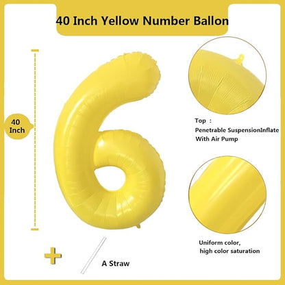 40 inch Yellow Number Balloon Giant Foil Helium Balloons Number 6 Balloon - Image 2