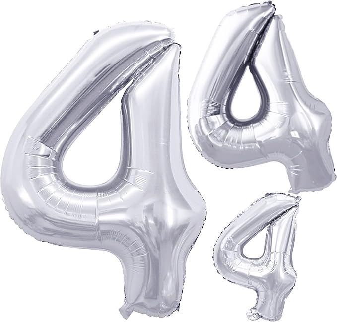 Silver Foil Balloons Number 4, Huge Number Balloons by GOER