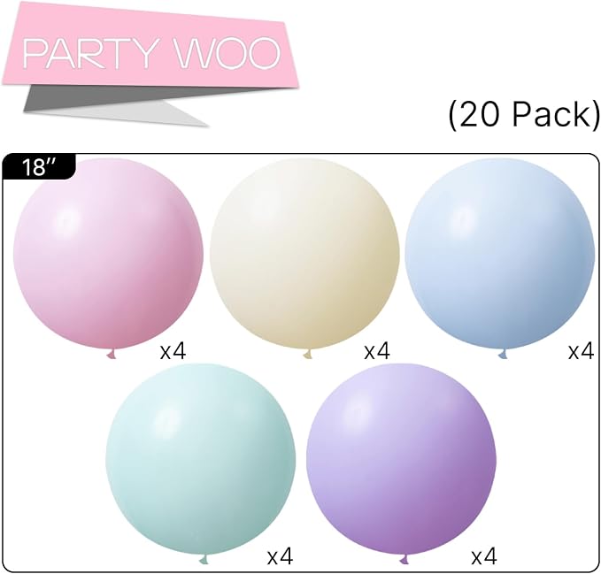 PartyWoo Pastel Rainbow Balloons 20pcs Latex Helium Balloons 18 Inch | Baby - Image 5