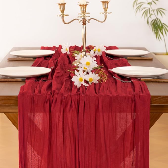 Cheesecloth Table Runner Summer Boho Wedding Birthday Party Home Decor | Red - Image 3
