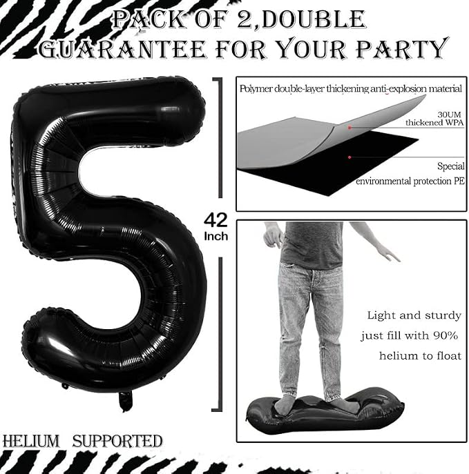 Black Foil Balloons Number 5, Huge Number Balloons - Image 3