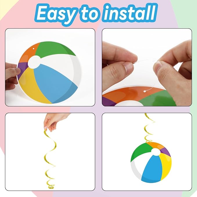 60pcs Beach Ball Party Foil Swirl Decorations Summer Pool Ball Ceiling Hanging - Image 5