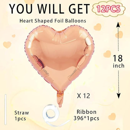 Rose Gold Heart Balloons，18 Inch Foil Mylar Love Heart Shaped Balloons - Image 2