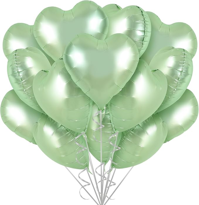 TONIFUL 30 Pcs Sage Green Heart Balloons 18 Inch Heart Shape Foil Balloon | by TONIFUL
