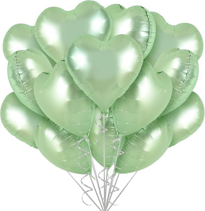 TONIFUL 30 Pcs Sage Green Heart Balloons 18 Inch Heart Shape Foil Balloon | by TONIFUL