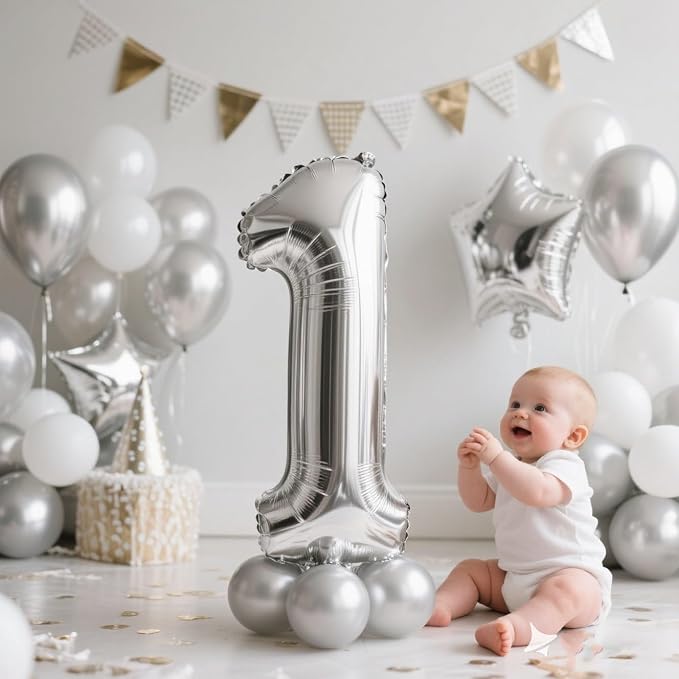 Number Balloons 1 Balloon Silver - Image 3