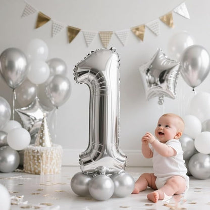 Number Balloons 1 Balloon Silver - Image 3