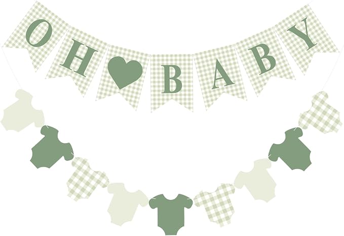 Hahafelt 1 Pcs Green Gingham Baby Banner by Hahafelt